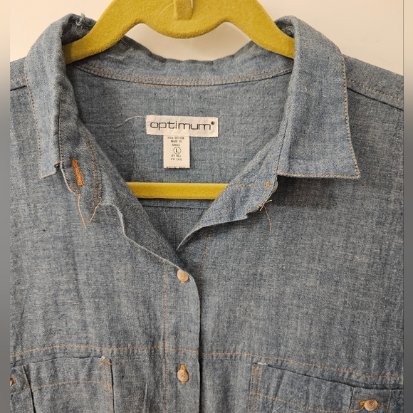 NWOT - "Optimum" Blue Cotton Denim Button Down Shirt - Size L - Picture 4 of 7
